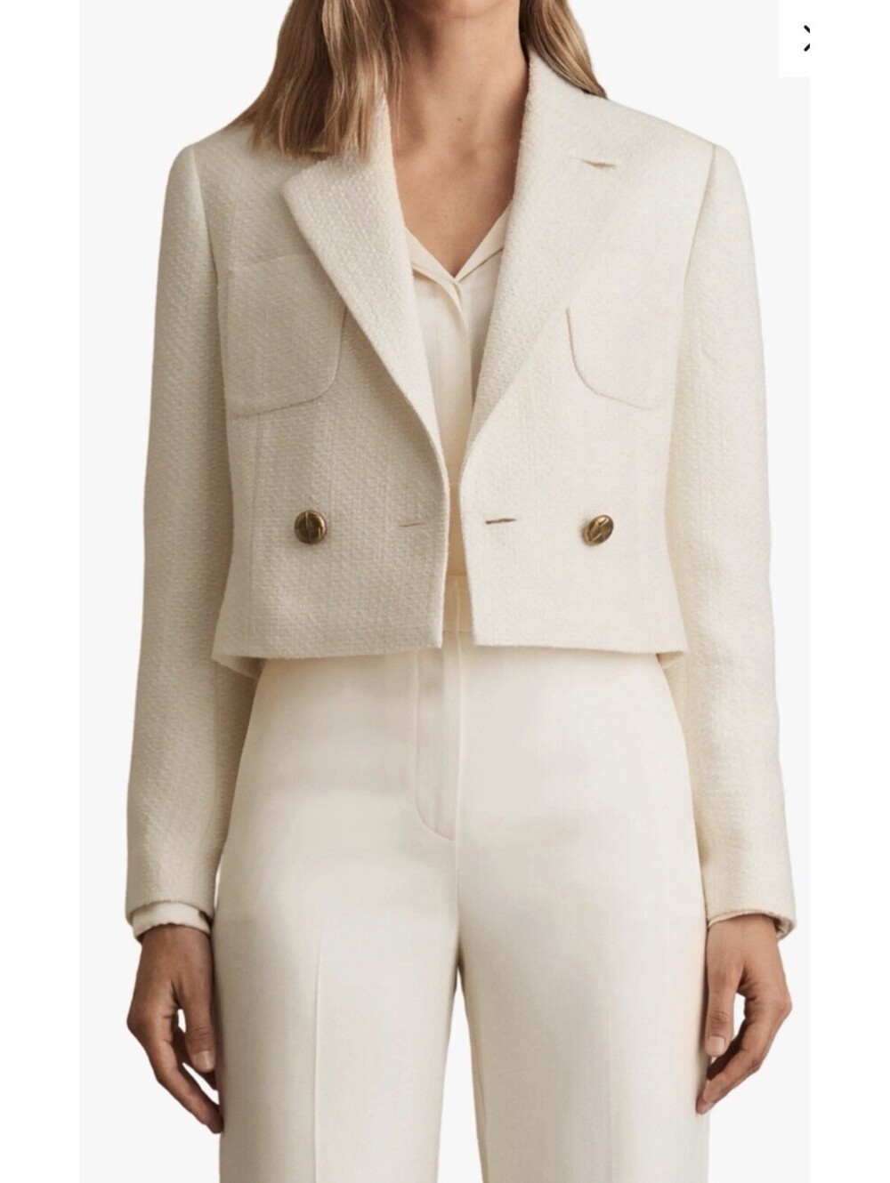 New Reiss Mia Tweed Crop Jacket In White size 10 $398